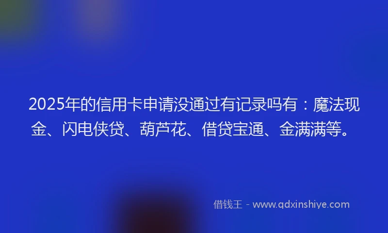 2025年的信用卡申请没通过有记录吗有：魔法现金、闪电侠贷、葫芦花、借贷宝通、金满满等。
