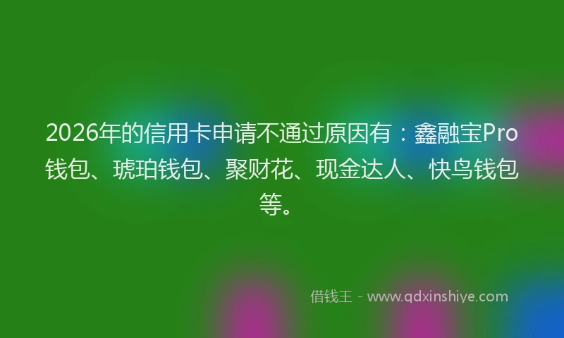 2026年的信用卡申请不通过原因有：鑫融宝Pro钱包、琥珀钱包、聚财花、现金达人、快鸟钱包等。