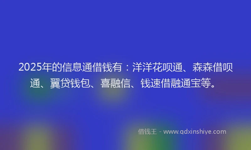 2025年的信息通借钱有：洋洋花呗通、森森借呗通、翼贷钱包、喜融信、钱速借融通宝等。