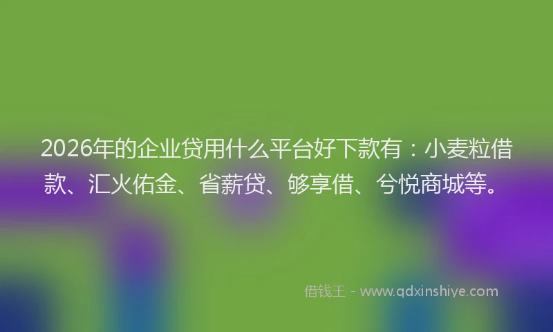 2026年的企业贷用什么平台好下款有:小麦粒借款、汇火佑金、省薪贷、够享借、兮悦商城等。