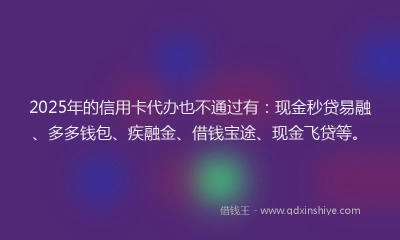 2025年的信用卡代办也不通过有:现金秒贷易融、多多钱包、疾融金、借钱宝途、现金飞贷等。
