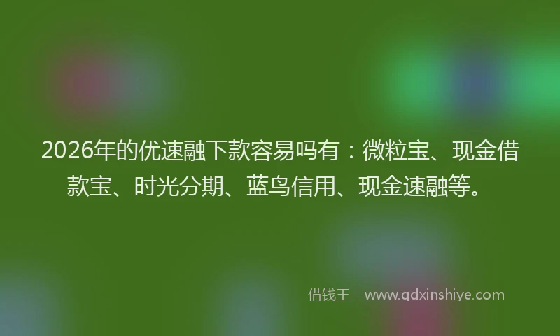 2026年的优速融下款容易吗有：微粒宝、现金借款宝、时光分期、蓝鸟信用、现金速融等。