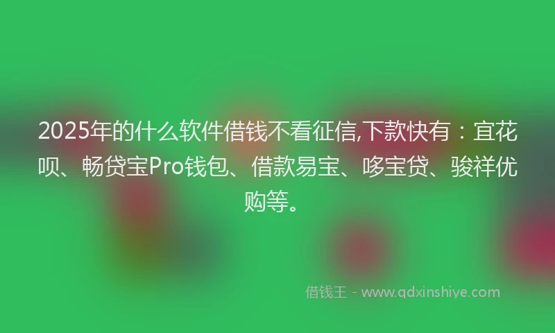 2025年的什么软件借钱不看征信,下款快有:宜花呗、畅贷宝Pro钱包、借款易宝、哆宝贷、骏祥优购等。