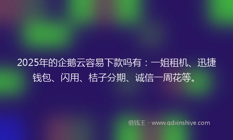 2025年的企鹅云容易下款吗有：一姐租机、迅捷钱包、闪用、桔子分期、诚信一周花等。