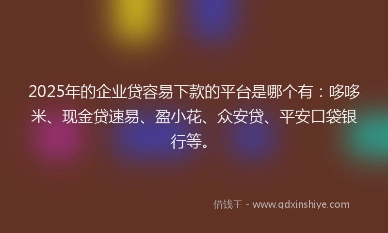 2025年的企业贷容易下款的平台是哪个有：哆哆米、现金贷速易、盈小花、众安贷、平安口袋银行等。