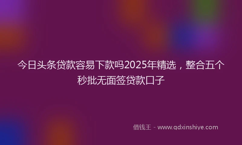 今日头条贷款容易下款吗2025年精选，整合五个秒批无面签贷款口子