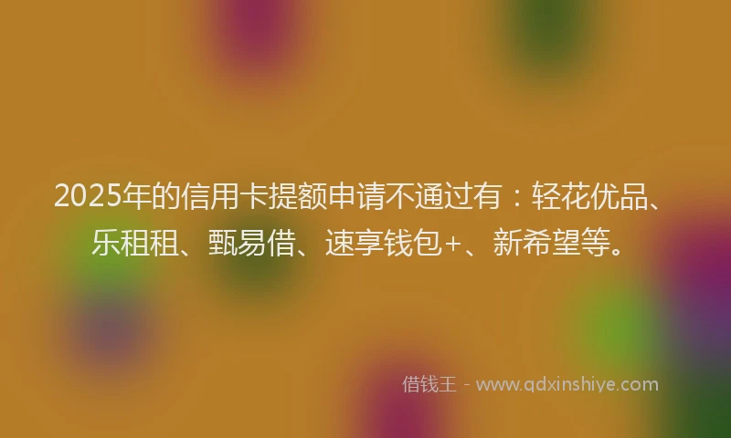 2025年的信用卡提额申请不通过有：轻花优品、乐租租、甄易借、速享钱包+、新希望等。