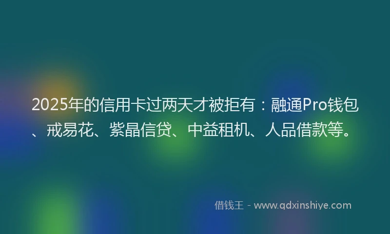 2025年的信用卡过两天才被拒有：融通Pro钱包、戒易花、紫晶信贷、中益租机、人品借款等。