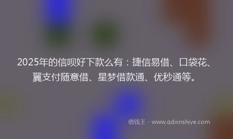 2025年的信呗好下款么有：捷信易借、口袋花、翼支付随意借、星梦借款通、优秒通等。