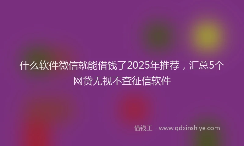什么软件微信就能借钱了2025年推荐，汇总5个网贷无视不查征信软件
