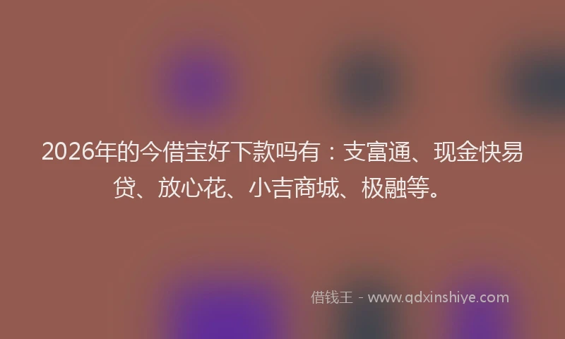 2026年的今借宝好下款吗有：支富通、现金快易贷、放心花、小吉商城、极融等。