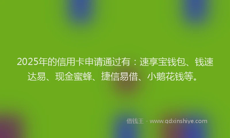 2025年的信用卡申请通过有：速享宝钱包、钱速达易、现金蜜蜂、捷信易借、小鹅花钱等。