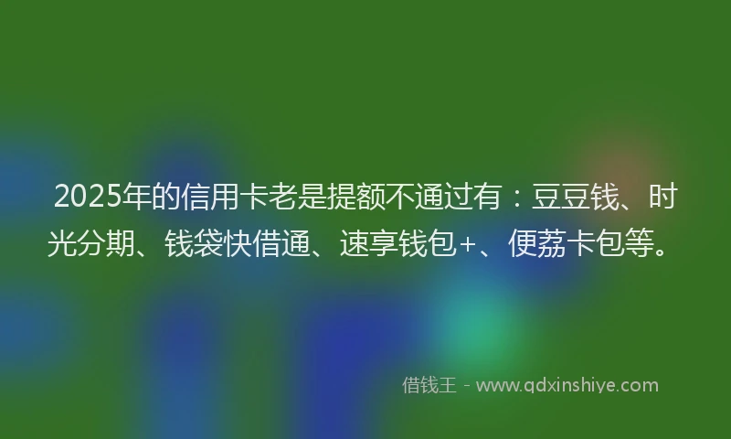 2025年的信用卡老是提额不通过有：豆豆钱、时光分期、钱袋快借通、速享钱包+、便荔卡包等。