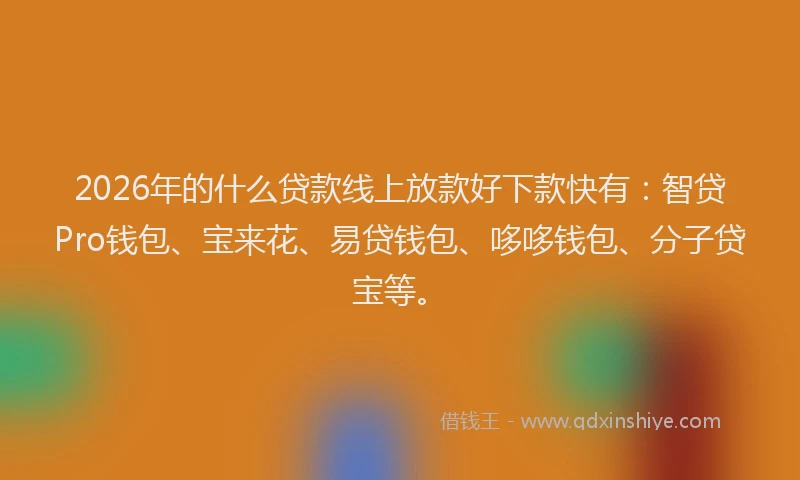 2026年的什么贷款线上放款好下款快有：智贷Pro钱包、宝来花、易贷钱包、哆哆钱包、分子贷宝等。