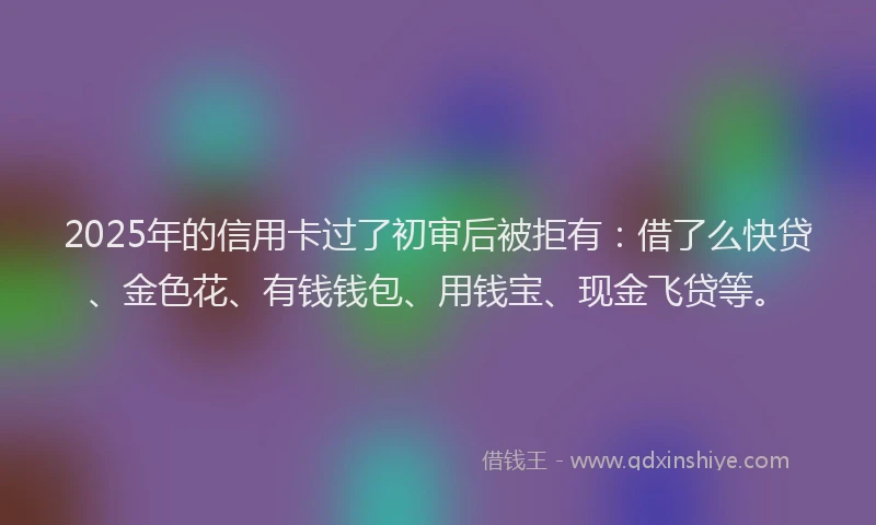 2025年的信用卡过了初审后被拒有：借了么快贷、金色花、有钱钱包、用钱宝、现金飞贷等。