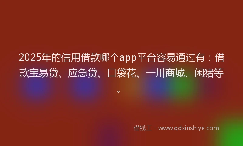 2025年的信用借款哪个app平台容易通过有：借款宝易贷、应急贷、口袋花、一川商城、闲猪等。