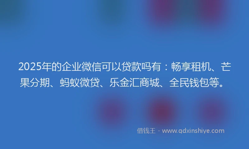 2025年的企业微信可以贷款吗有：畅享租机、芒果分期、蚂蚁微贷、乐金汇商城、全民钱包等。
