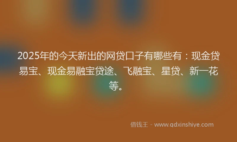 2025年的今天新出的网贷口子有哪些有：现金贷易宝、现金易融宝贷途、飞融宝、星贷、新一花等。