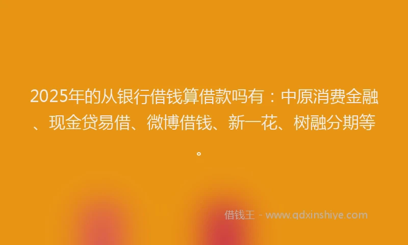 2025年的从银行借钱算借款吗有:中原消费金融、现金贷易借、微博借钱、新一花、树融分期等。