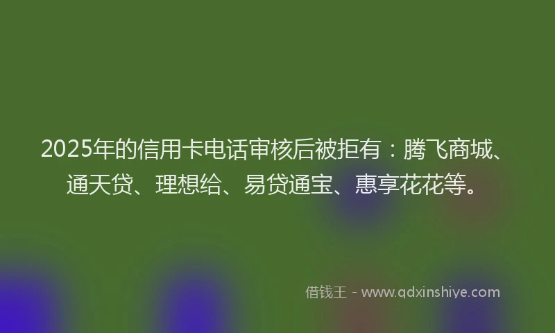 2025年的信用卡电话审核后被拒有：腾飞商城、通天贷、理想给、易贷通宝、惠享花花等。