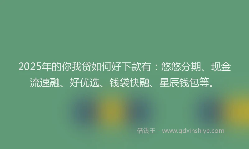 2025年的你我贷如何好下款有：悠悠分期、现金流速融、好优选、钱袋快融、星辰钱包等。