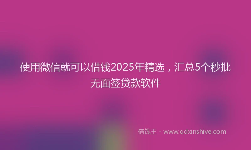 使用微信就可以借钱2025年精选,汇总5个秒批无面签贷款软件