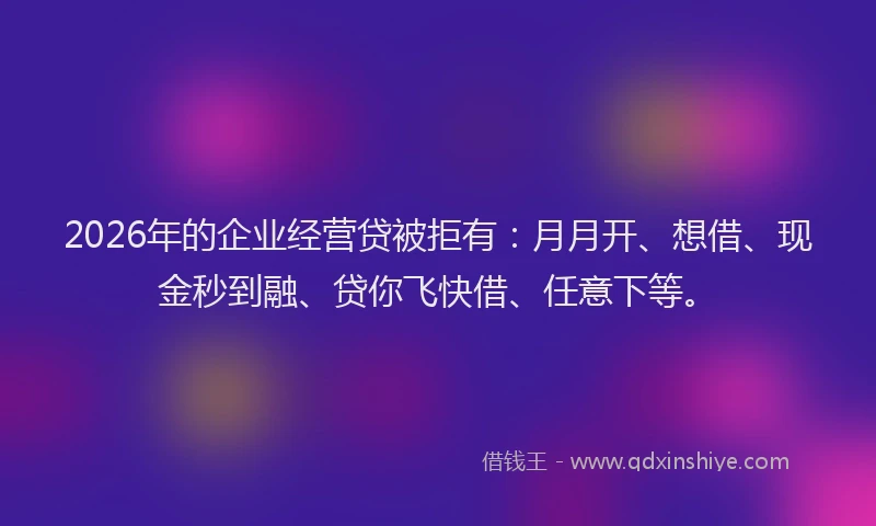 2026年的企业经营贷被拒有：月月开、想借、现金秒到融、贷你飞快借、任意下等。