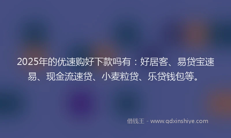 2025年的优速购好下款吗有:好居客、易贷宝速易、现金流速贷、小麦粒贷、乐贷钱包等。