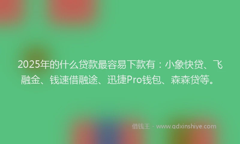 2025年的什么贷款最容易下款有:小象快贷、飞融金、钱速借融途、迅捷Pro钱包、森森贷等。