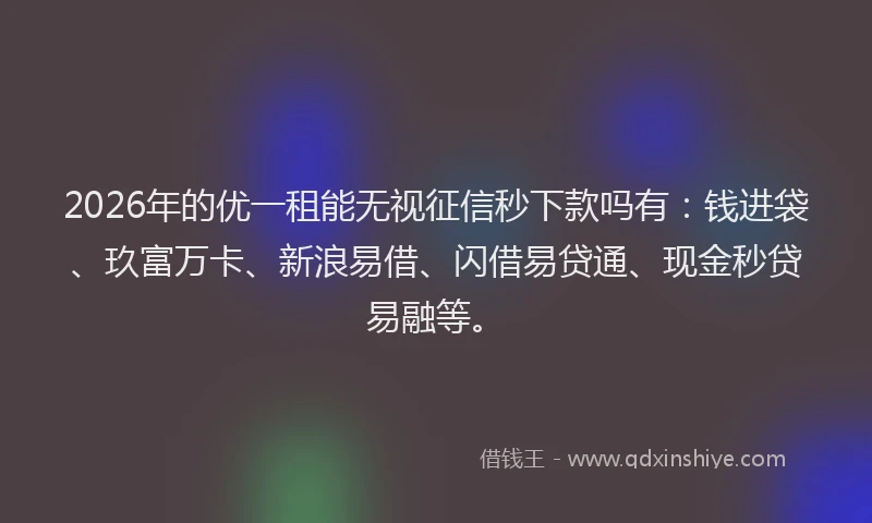 2026年的优一租能无视征信秒下款吗有：钱进袋、玖富万卡、新浪易借、闪借易贷通、现金秒贷易融等。
