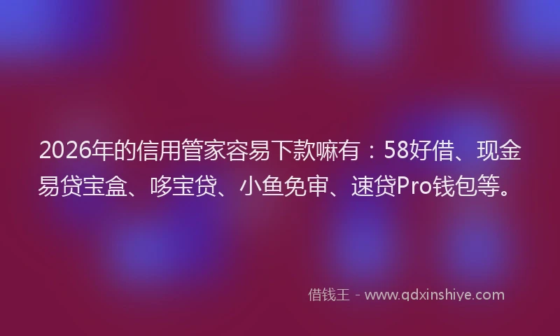 2026年的信用管家容易下款嘛有：58好借、现金易贷宝盒、哆宝贷、小鱼免审、速贷Pro钱包等。