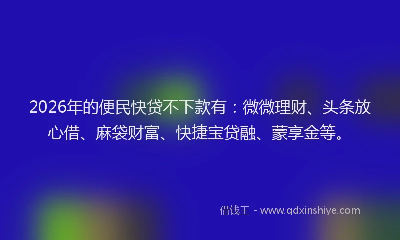 2026年的便民快贷不下款有：微微理财、头条放心借、麻袋财富、快捷宝贷融、蒙享金等。