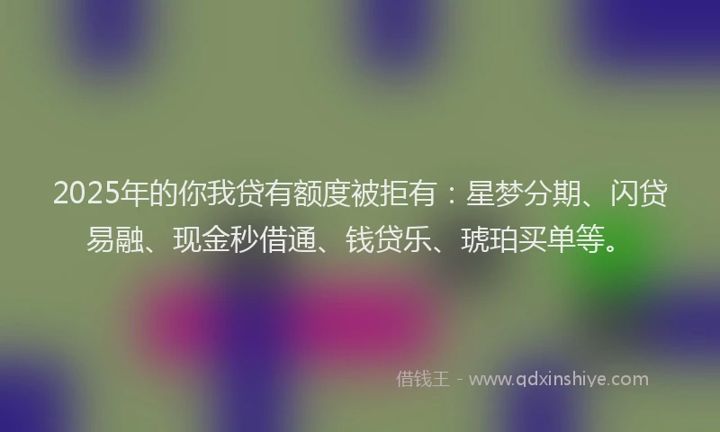 2025年的你我贷有额度被拒有:星梦分期、闪贷易融、现金秒借通、钱贷乐、琥珀买单等。