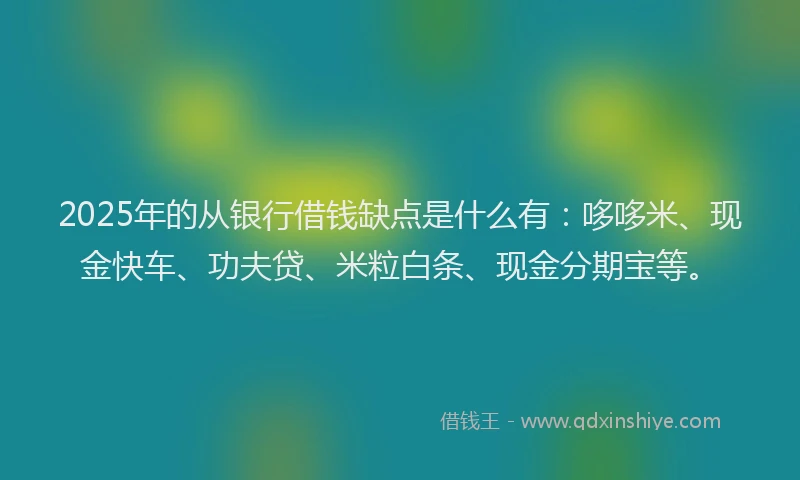 2025年的从银行借钱缺点是什么有:哆哆米、现金快车、功夫贷、米粒白条、现金分期宝等。