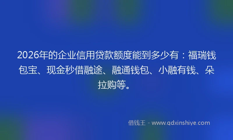 2026年的企业信用贷款额度能到多少有:福瑞钱包宝、现金秒借融途、融通钱包、小融有钱、朵拉购等。