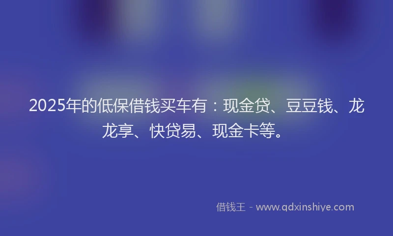 2025年的低保借钱买车有:现金贷、豆豆钱、龙龙享、快贷易、现金卡等。