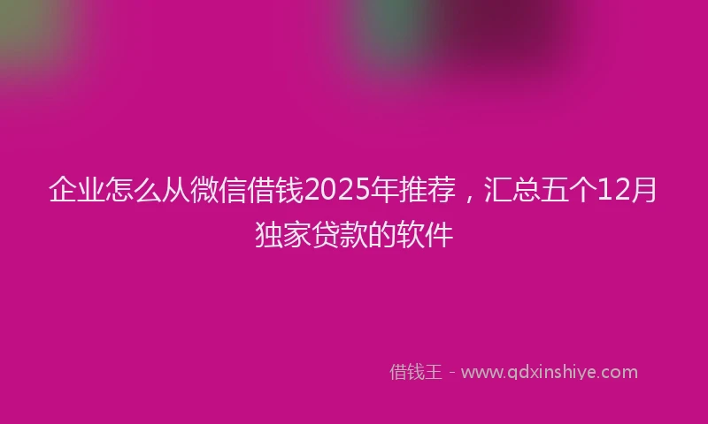 企业怎么从微信借钱2025年推荐，汇总五个12月独家贷款的软件