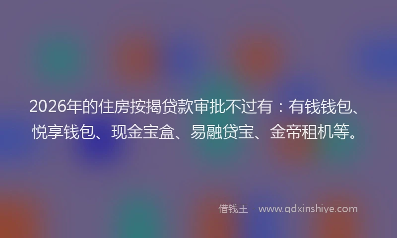 2026年的住房按揭贷款审批不过有：有钱钱包、悦享钱包、现金宝盒、易融贷宝、金帝租机等。
