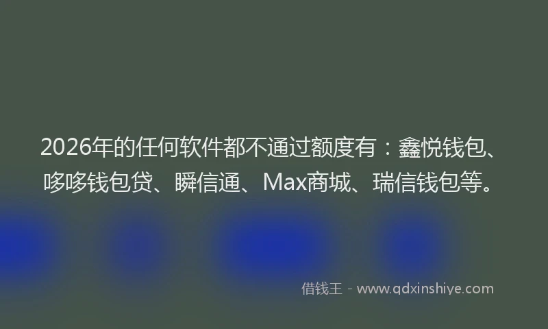 2026年的任何软件都不通过额度有：鑫悦钱包、哆哆钱包贷、瞬信通、Max商城、瑞信钱包等。