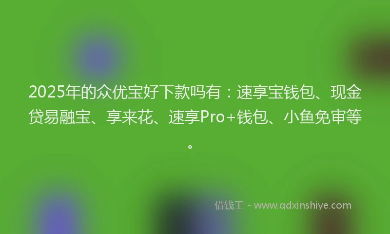 2025年的众优宝好下款吗有：速享宝钱包、现金贷易融宝、享来花、速享Pro+钱包、小鱼免审等。