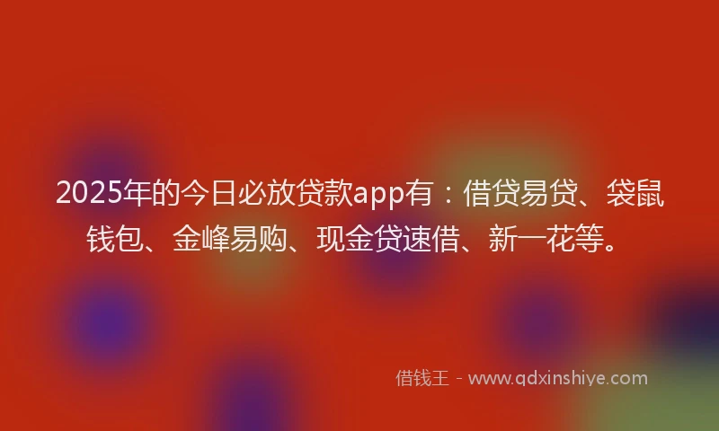 2025年的今日必放贷款app有：借贷易贷、袋鼠钱包、金峰易购、现金贷速借、新一花等。
