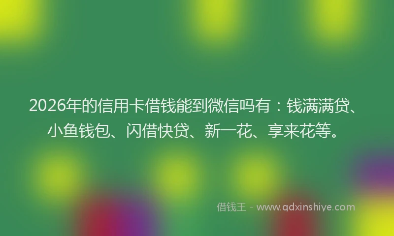2026年的信用卡借钱能到微信吗有:钱满满贷、小鱼钱包、闪借快贷、新一花、享来花等。
