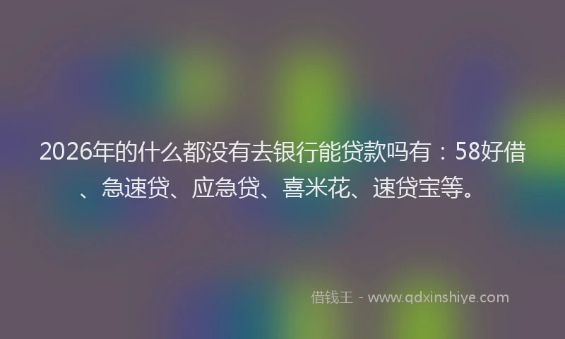 2026年的什么都没有去银行能贷款吗有：58好借、急速贷、应急贷、喜米花、速贷宝等。