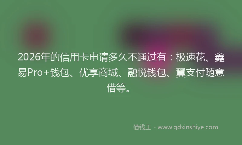 2026年的信用卡申请多久不通过有：极速花、鑫易Pro+钱包、优享商城、融悦钱包、翼支付随意借等。