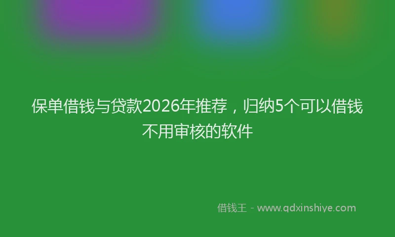 保单借钱与贷款2026年推荐，归纳5个可以借钱不用审核的软件