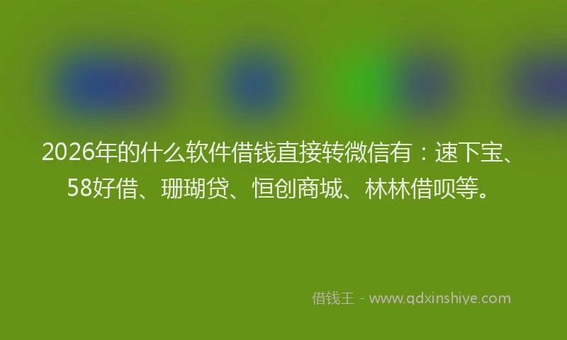 2026年的什么软件借钱直接转微信有：速下宝、58好借、珊瑚贷、恒创商城、林林借呗等。
