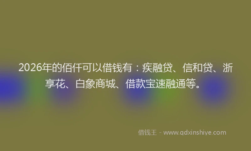 2026年的佰仟可以借钱有：疾融贷、信和贷、浙享花、白象商城、借款宝速融通等。