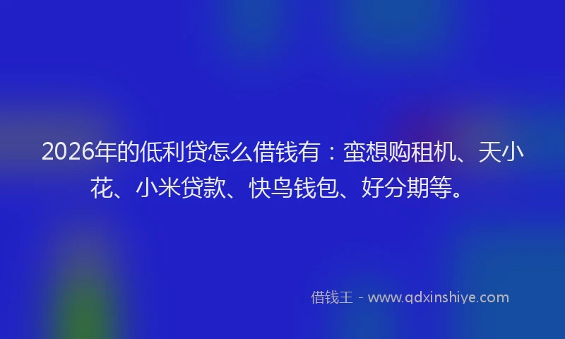 2026年的低利贷怎么借钱有：蛮想购租机、天小花、小米贷款、快鸟钱包、好分期等。