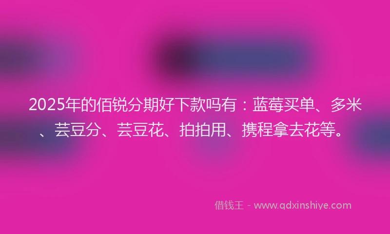 2025年的佰锐分期好下款吗有:蓝莓买单、多米、芸豆分、芸豆花、拍拍用、携程拿去花等。
