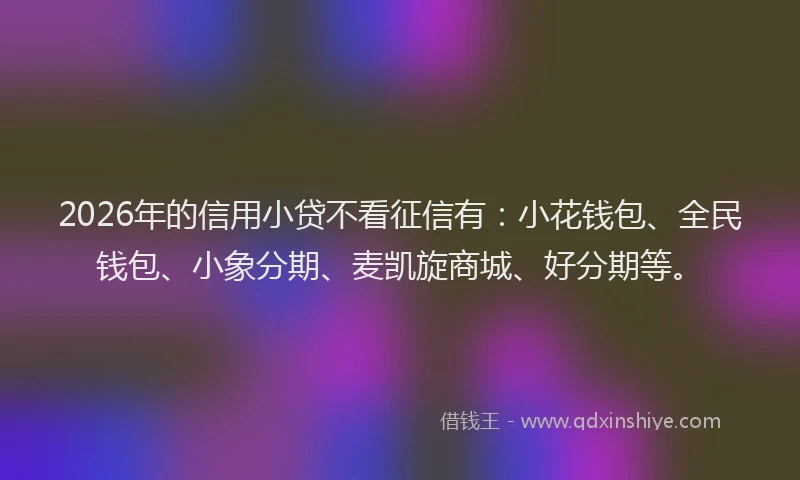 2026年的信用小贷不看征信有：小花钱包、全民钱包、小象分期、麦凯旋商城、好分期等。